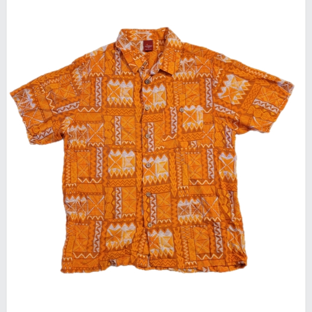 Y2K Orange Junction West Hawaiian Shirt sz L